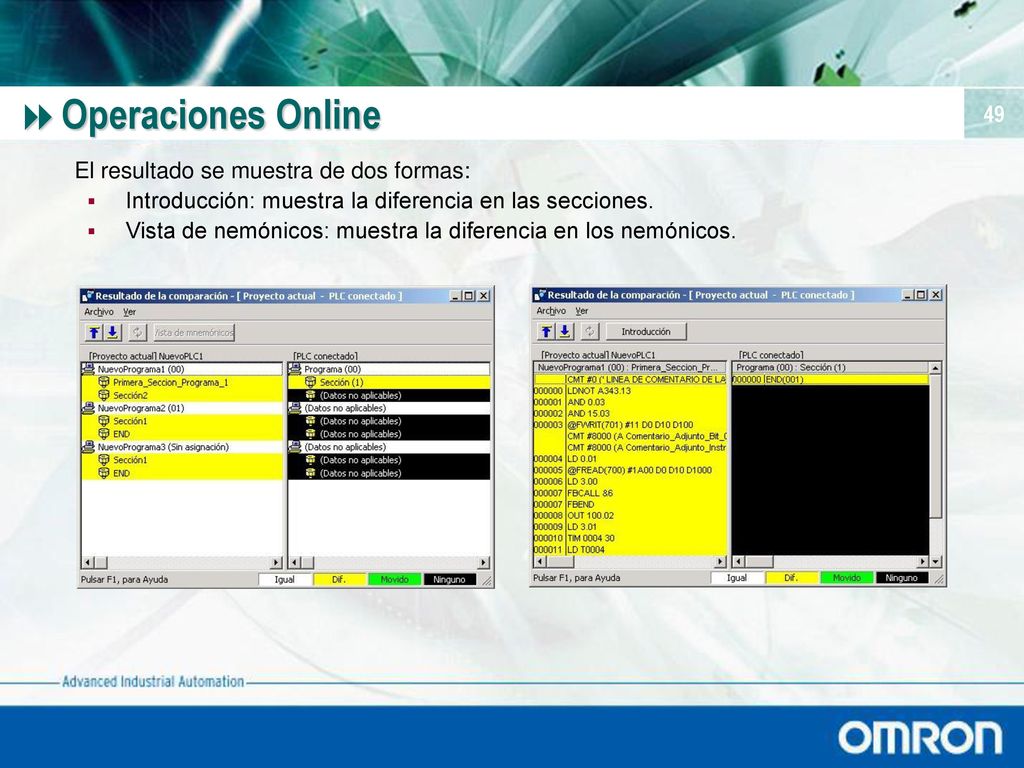 Operaciones Online El resultado se muestra de dos formas: