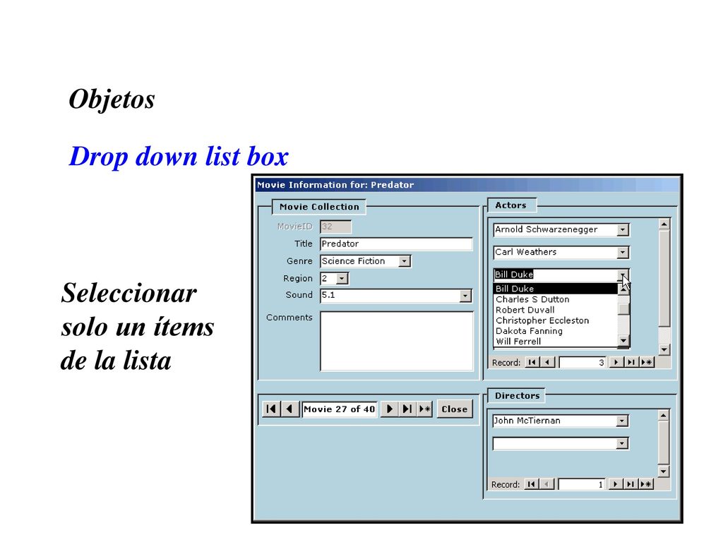 Objetos Drop down list box Seleccionar solo un ítems de la lista