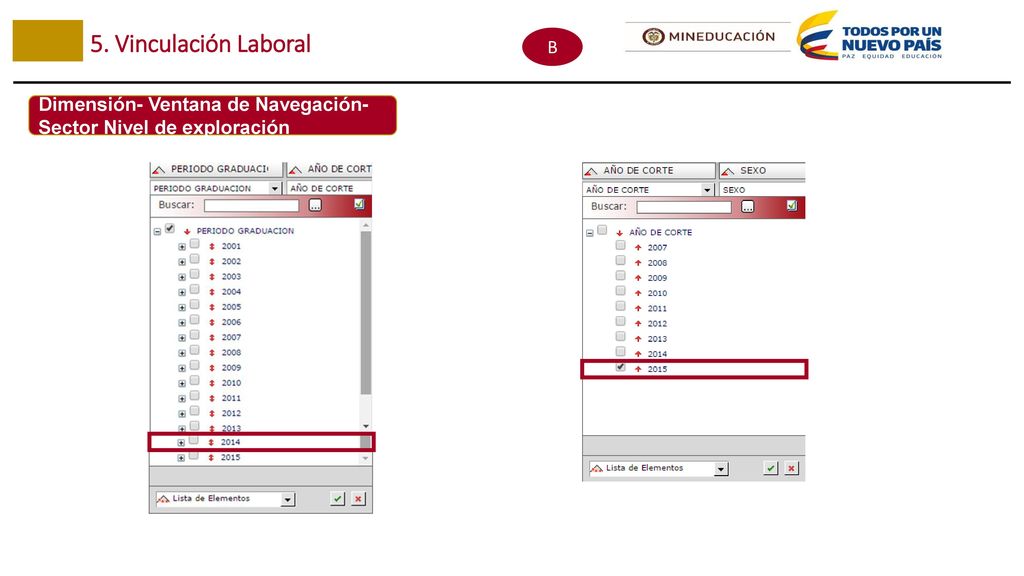 5. Vinculación Laboral B Dimensión- Ventana de Navegación-Sector Nivel de exploración