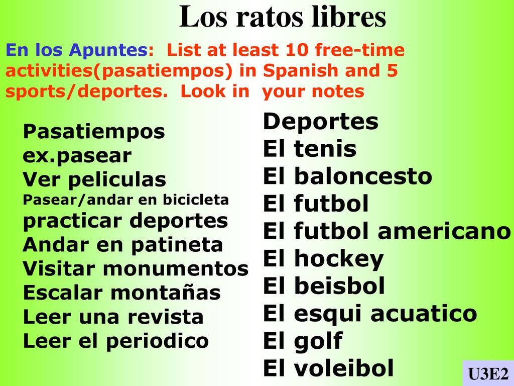 Los ratos libres Deportes El tenis El baloncesto El futbol
