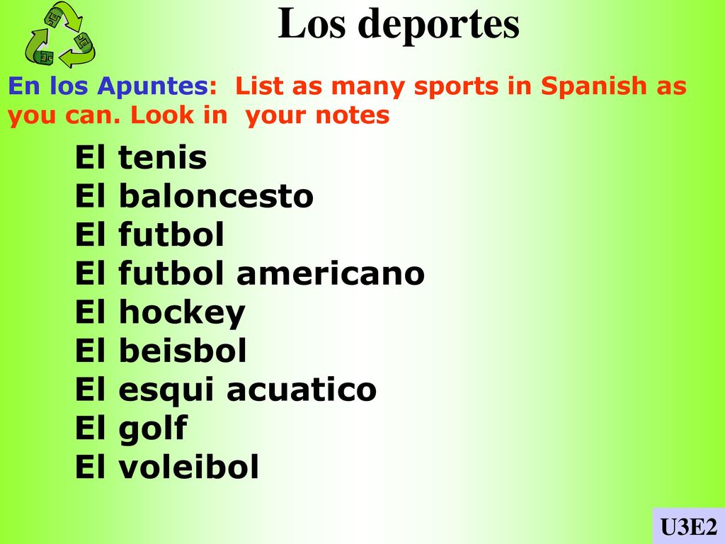 Los deportes El tenis El baloncesto El futbol El futbol americano