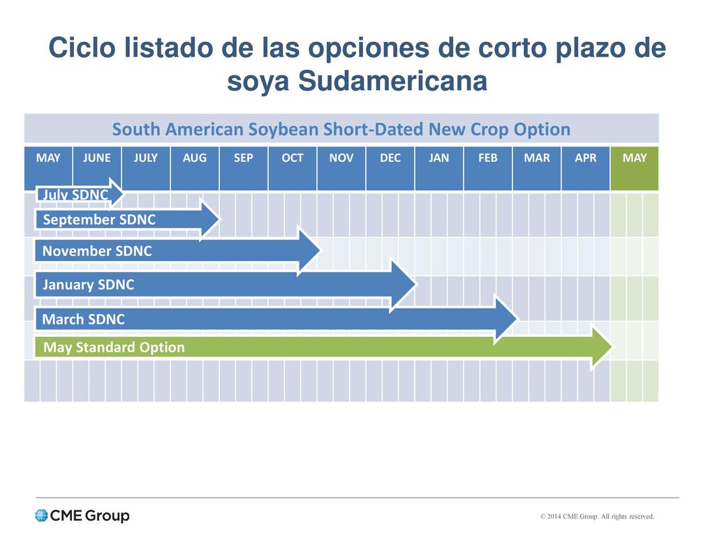 Ciclo listado de las opciones de corto plazo de soya Sudamericana