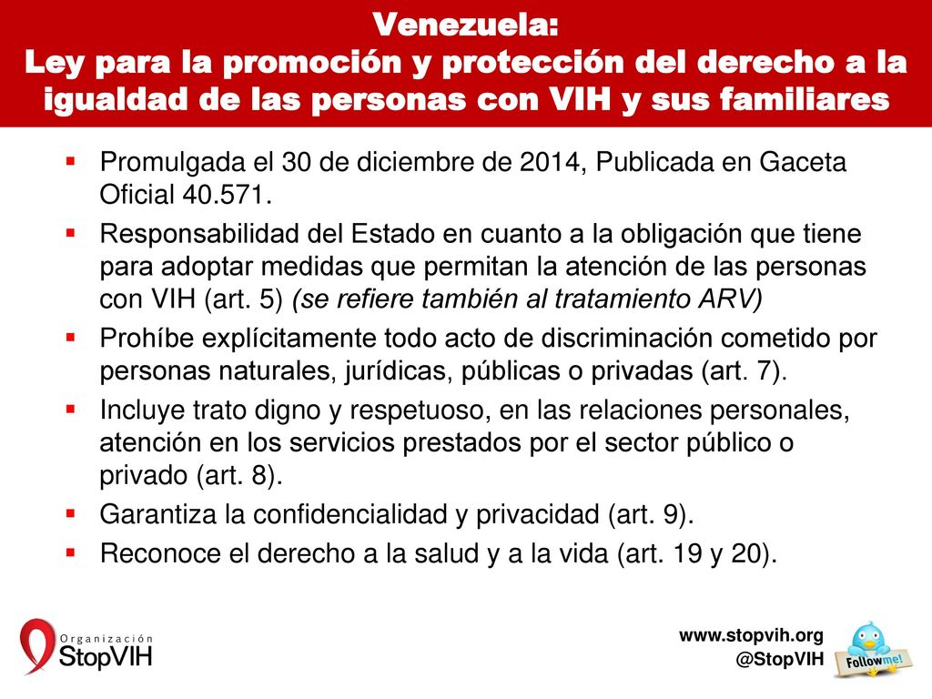 Venezuela: Ley para la promoción y protección del derecho a la igualdad de las personas con VIH y sus familiares