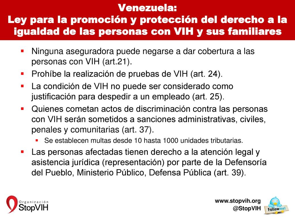 Venezuela: Ley para la promoción y protección del derecho a la igualdad de las personas con VIH y sus familiares
