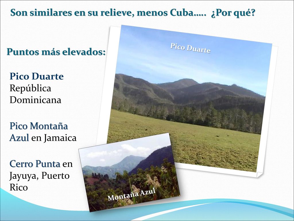 Son similares en su relieve, menos Cuba….. ¿Por qué