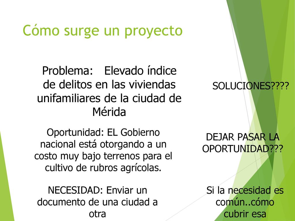 Cómo surge un proyecto Problema: Elevado índice de delitos en las viviendas unifamiliares de la ciudad de Mérida.