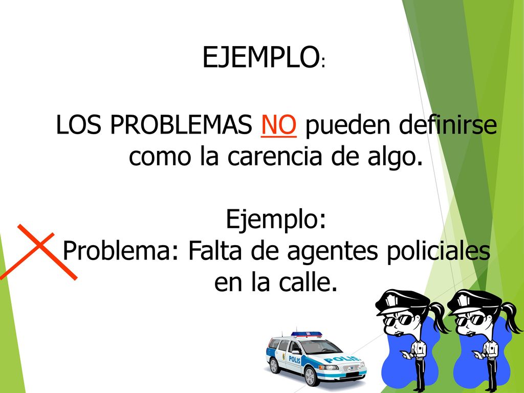 EJEMPLO: LOS PROBLEMAS NO pueden definirse como la carencia de algo.
