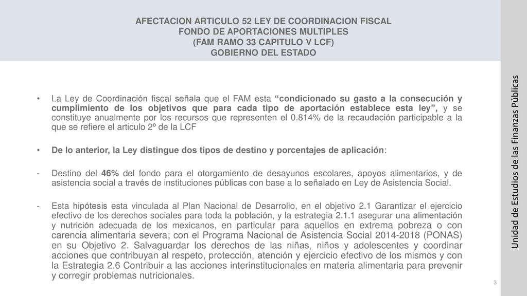 AFECTACION ARTICULO 52 LEY DE COORDINACION FISCAL FONDO DE APORTACIONES MULTIPLES (FAM RAMO 33 CAPITULO V LCF) GOBIERNO DEL ESTADO