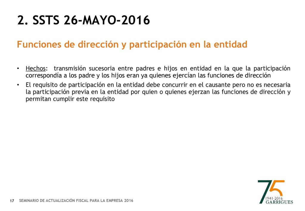 2. Ssts 26-mayo-2016 Funciones de dirección y participación en la entidad.