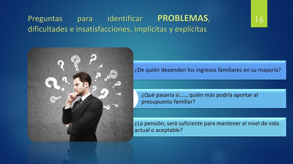 Preguntas para identificar PROBLEMAS, dificultades e insatisfacciones, implícitas y explícitas