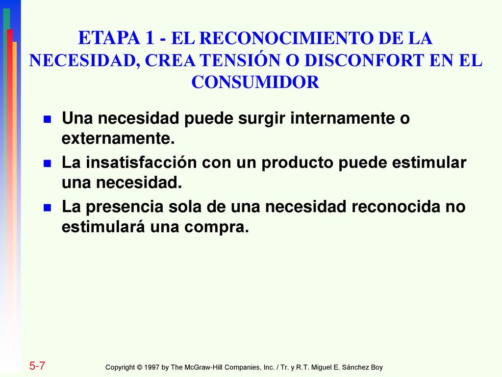 ETAPA 1 - EL RECONOCIMIENTO DE LA NECESIDAD, CREA TENSIÓN O DISCONFORT EN EL CONSUMIDOR