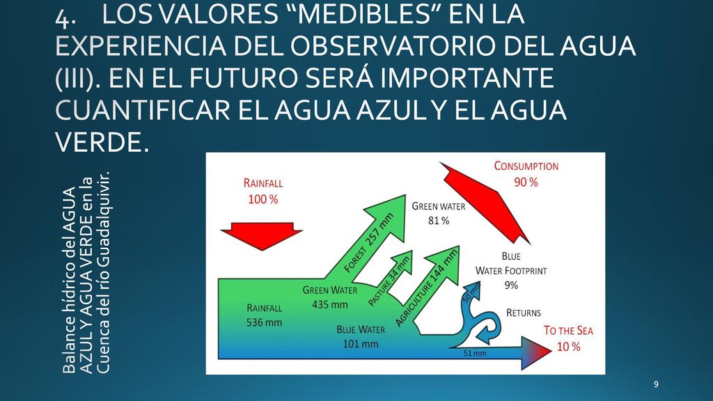 4. LOS VALORES MEDIBLES EN LA EXPERIENCIA DEL OBSERVATORIO DEL AGUA (III). EN EL FUTURO SERÁ IMPORTANTE CUANTIFICAR EL AGUA AZUL Y EL AGUA VERDE.
