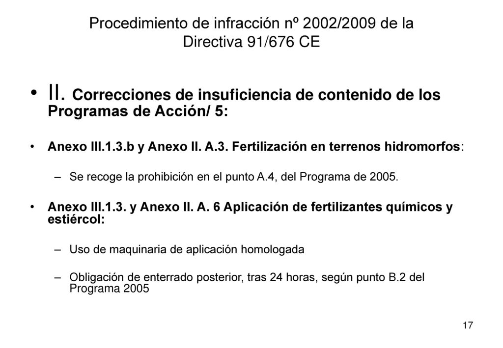 Procedimiento de infracción nº 2002/2009 de la Directiva 91/676 CE