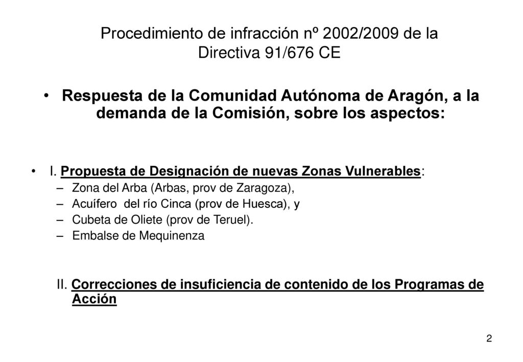Procedimiento de infracción nº 2002/2009 de la Directiva 91/676 CE