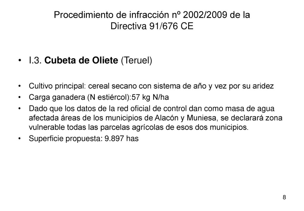 Procedimiento de infracción nº 2002/2009 de la Directiva 91/676 CE