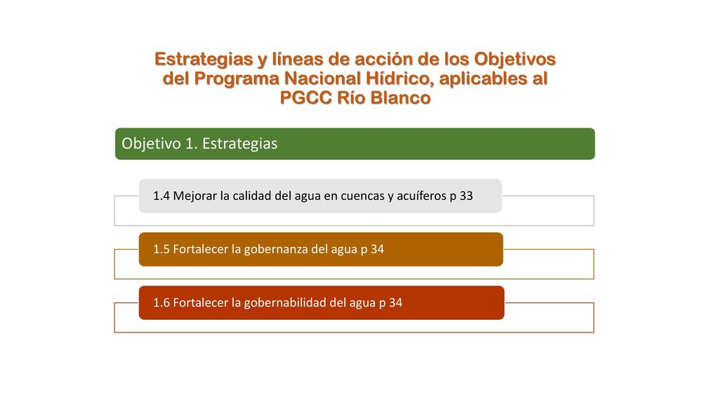 Estrategias y líneas de acción de los Objetivos del Programa Nacional Hídrico, aplicables al PGCC Río Blanco