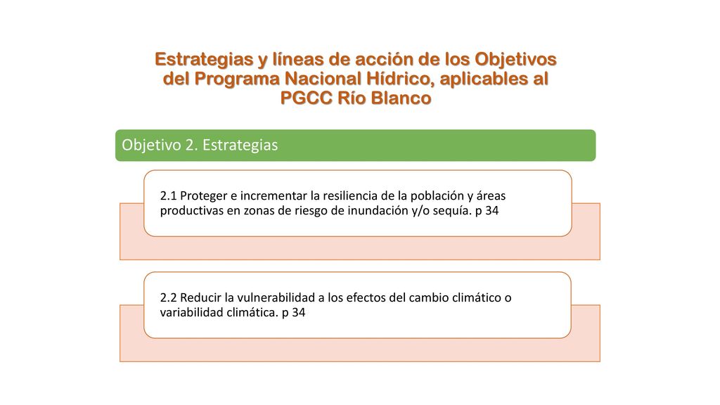 Estrategias y líneas de acción de los Objetivos del Programa Nacional Hídrico, aplicables al PGCC Río Blanco