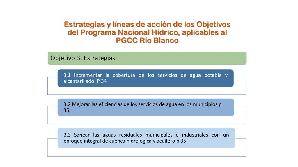 Estrategias y líneas de acción de los Objetivos del Programa Nacional Hídrico, aplicables al PGCC Río Blanco