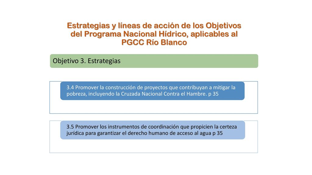 Estrategias y líneas de acción de los Objetivos del Programa Nacional Hídrico, aplicables al PGCC Río Blanco