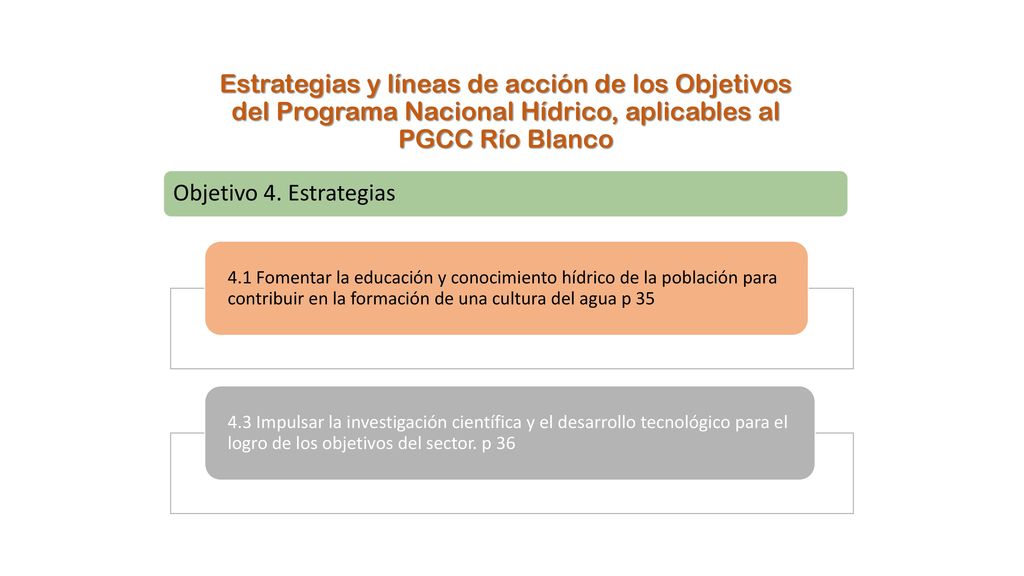 Estrategias y líneas de acción de los Objetivos del Programa Nacional Hídrico, aplicables al PGCC Río Blanco