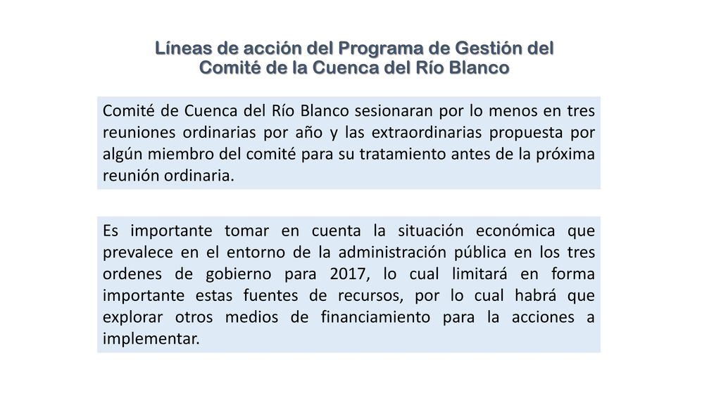 Líneas de acción del Programa de Gestión del Comité de la Cuenca del Río Blanco