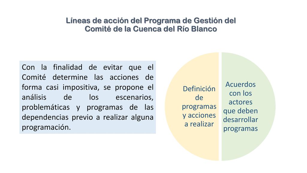 Líneas de acción del Programa de Gestión del Comité de la Cuenca del Río Blanco