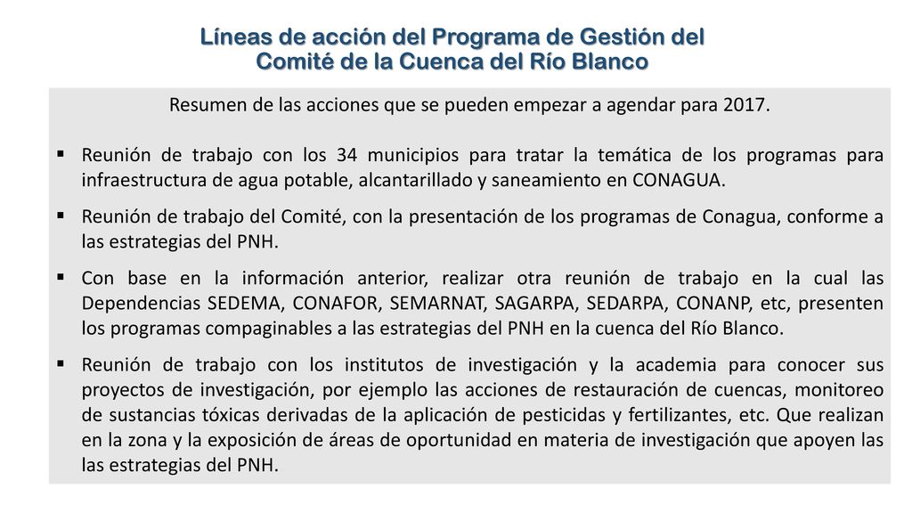 Resumen de las acciones que se pueden empezar a agendar para 2017.