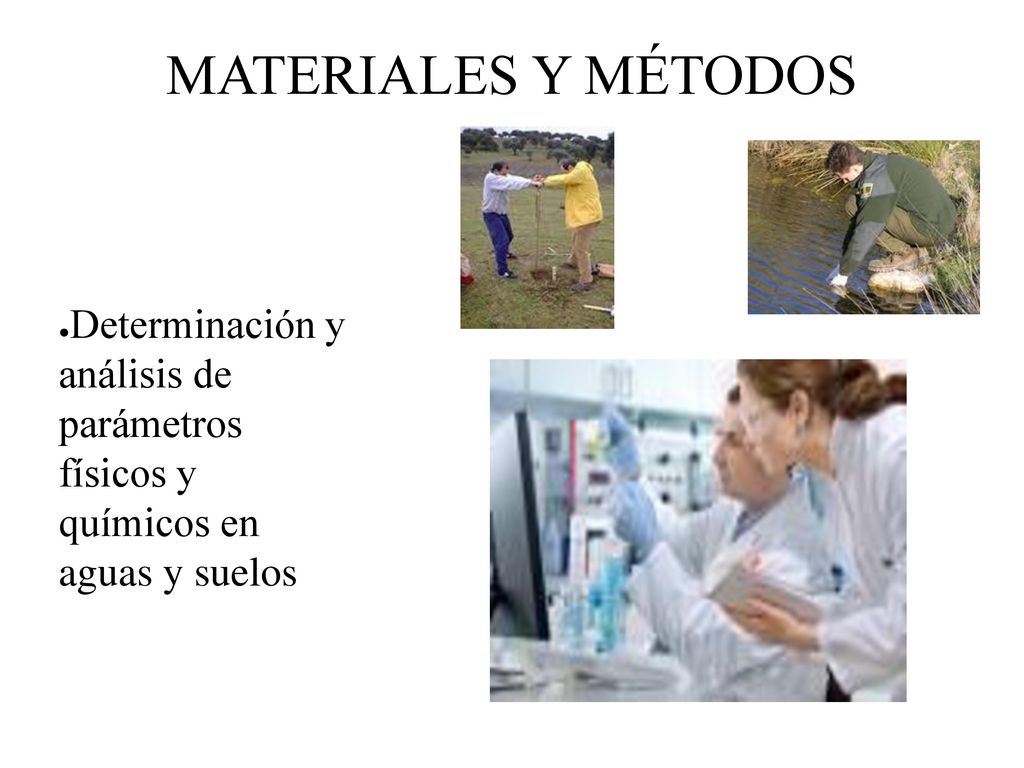 MATERIALES Y MÉTODOS Determinación y análisis de parámetros físicos y químicos en aguas y suelos.