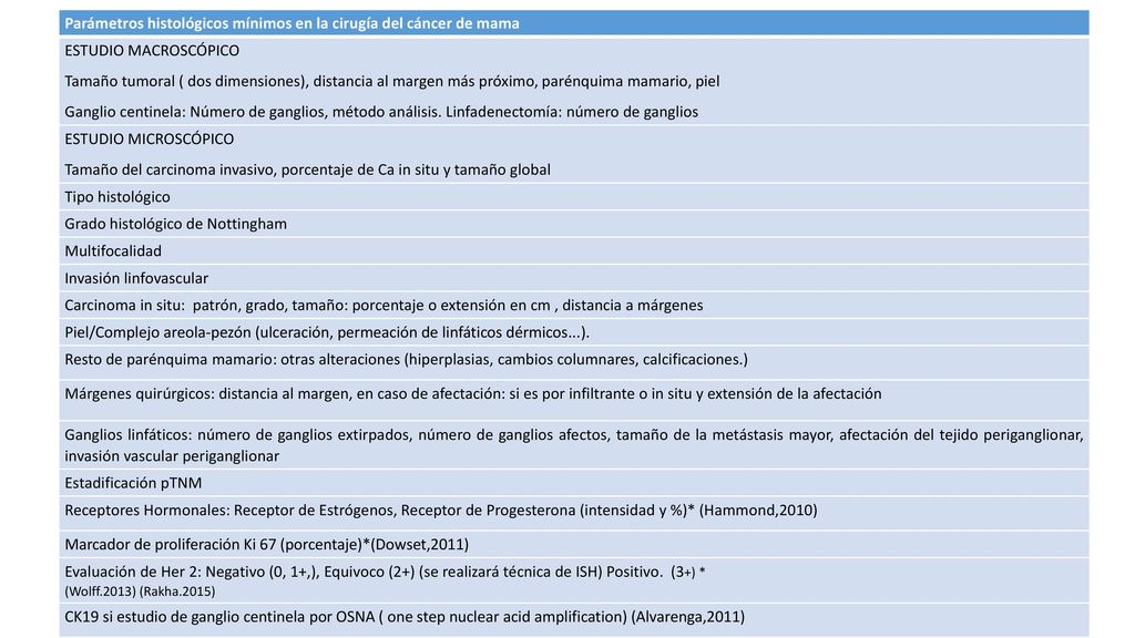 Parámetros histológicos mínimos en la cirugía del cáncer de mama