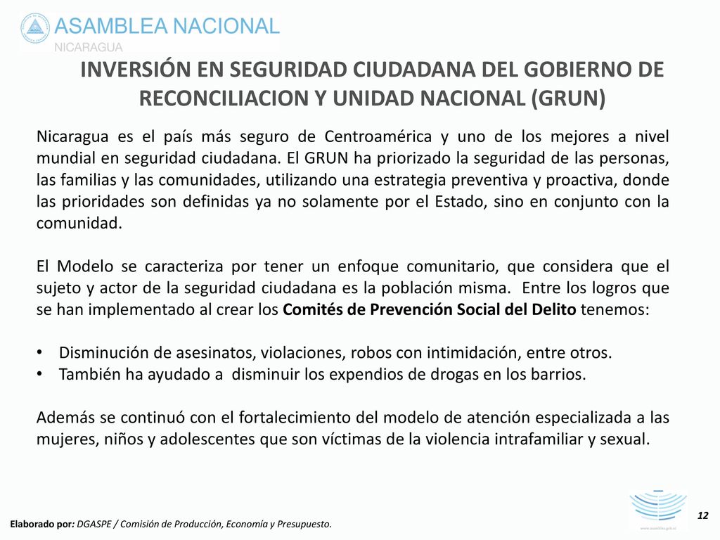 INVERSIÓN EN SEGURIDAD CIUDADANA DEL GOBIERNO DE RECONCILIACION Y UNIDAD NACIONAL (GRUN)