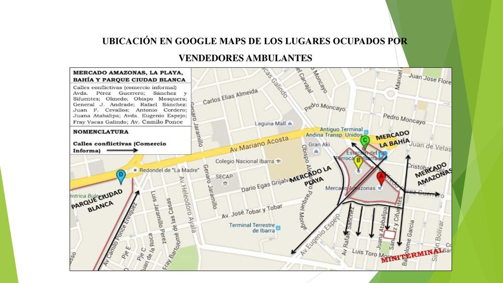 UBICACIÓN EN GOOGLE MAPS DE LOS LUGARES OCUPADOS POR VENDEDORES AMBULANTES