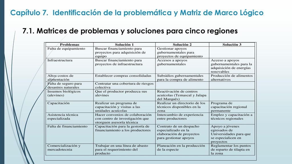 Capítulo 7. Identificación de la problemática y Matriz de Marco Lógico