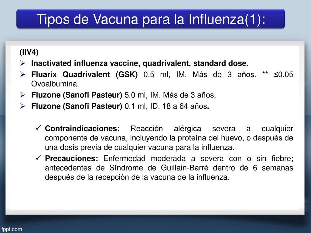 Tipos de Vacuna para la Influenza(1):