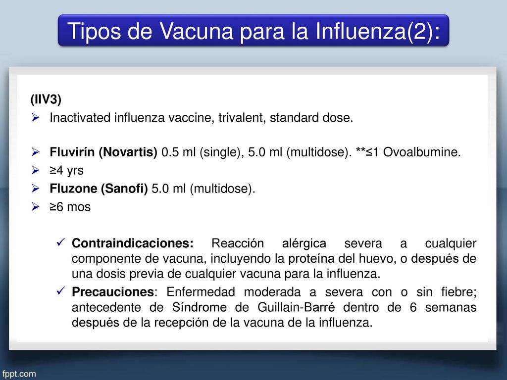 Tipos de Vacuna para la Influenza(2):