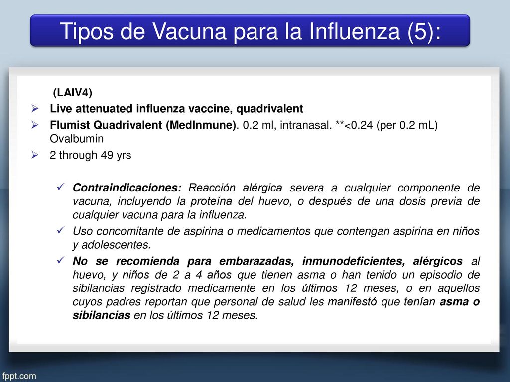 Tipos de Vacuna para la Influenza (5):