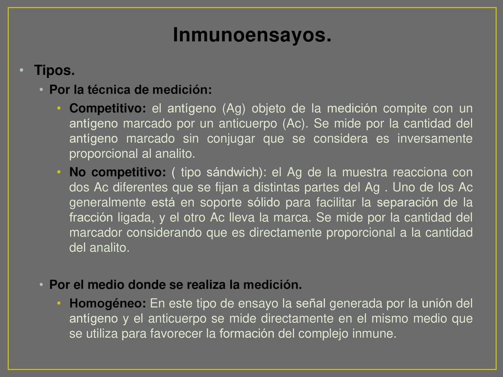 Inmunoensayos. Tipos. Por la técnica de medición: