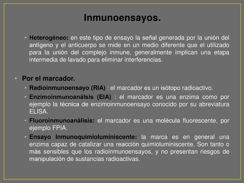 Inmunoensayos. Por el marcador.