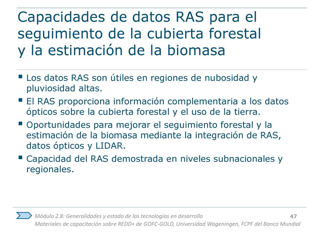 Capacidades de datos RAS para el seguimiento de la cubierta forestal y la estimación de la biomasa