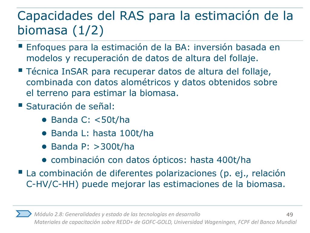 Capacidades del RAS para la estimación de la biomasa (1/2)