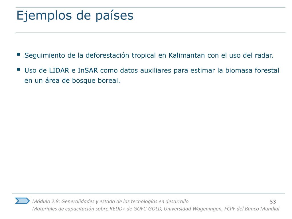 Ejemplos de países Seguimiento de la deforestación tropical en Kalimantan con el uso del radar.