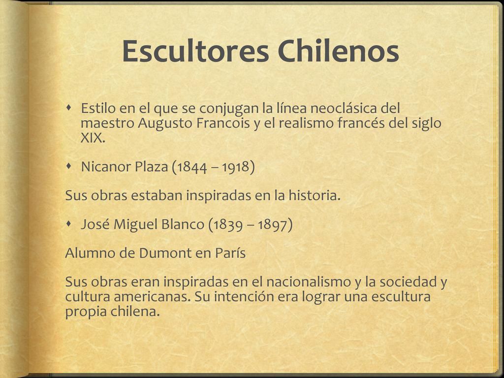 Escultores Chilenos Estilo en el que se conjugan la línea neoclásica del maestro Augusto Francois y el realismo francés del siglo XIX.