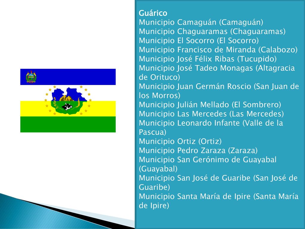 Guárico Municipio Camaguán (Camaguán) Municipio Chaguaramas (Chaguaramas) Municipio El Socorro (El Socorro)