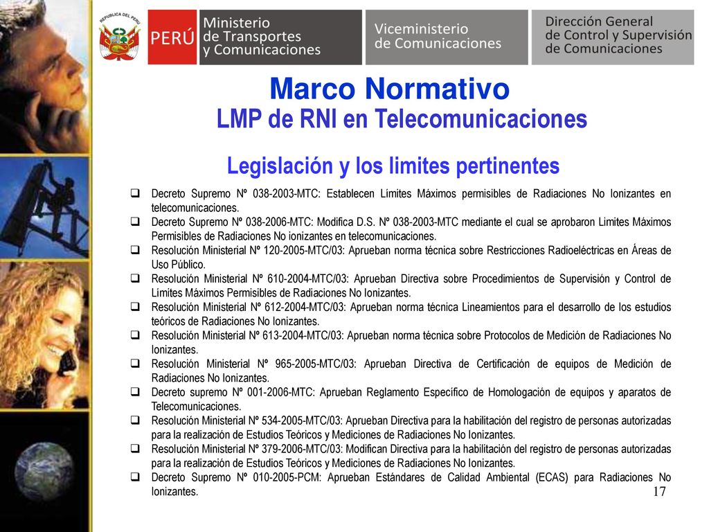 LMP de RNI en Telecomunicaciones Legislación y los limites pertinentes