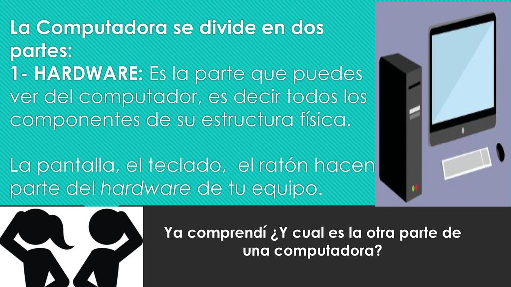 Ya comprendí ¿Y cual es la otra parte de una computadora