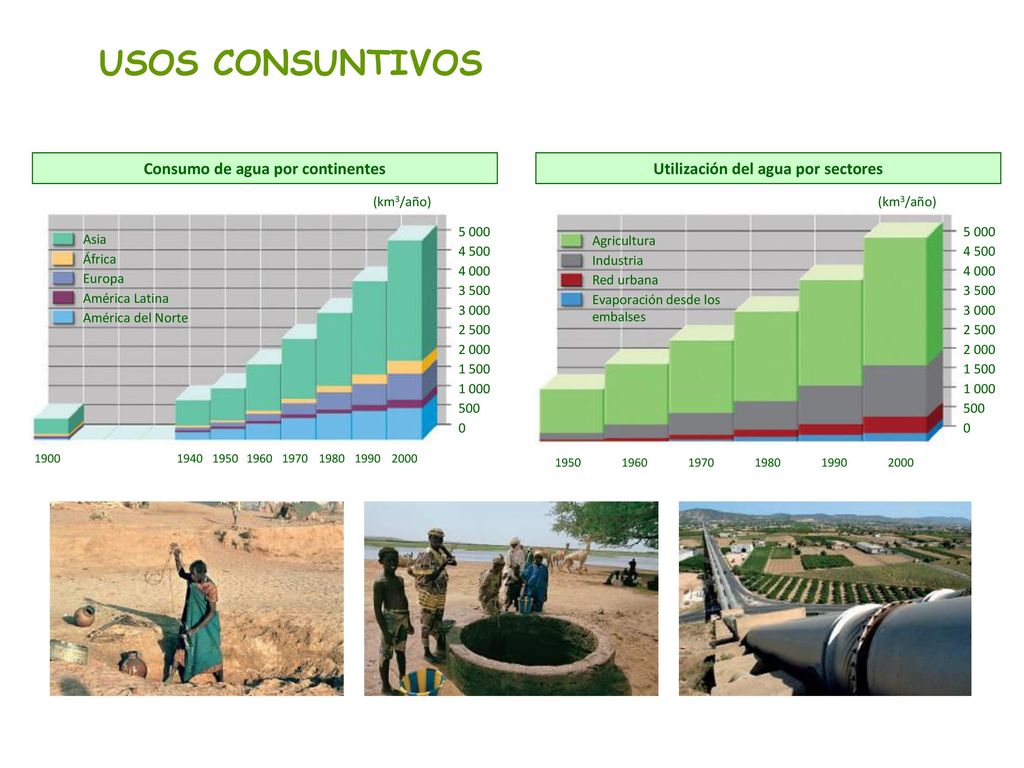 Consumo de agua por continentes Utilización del agua por sectores