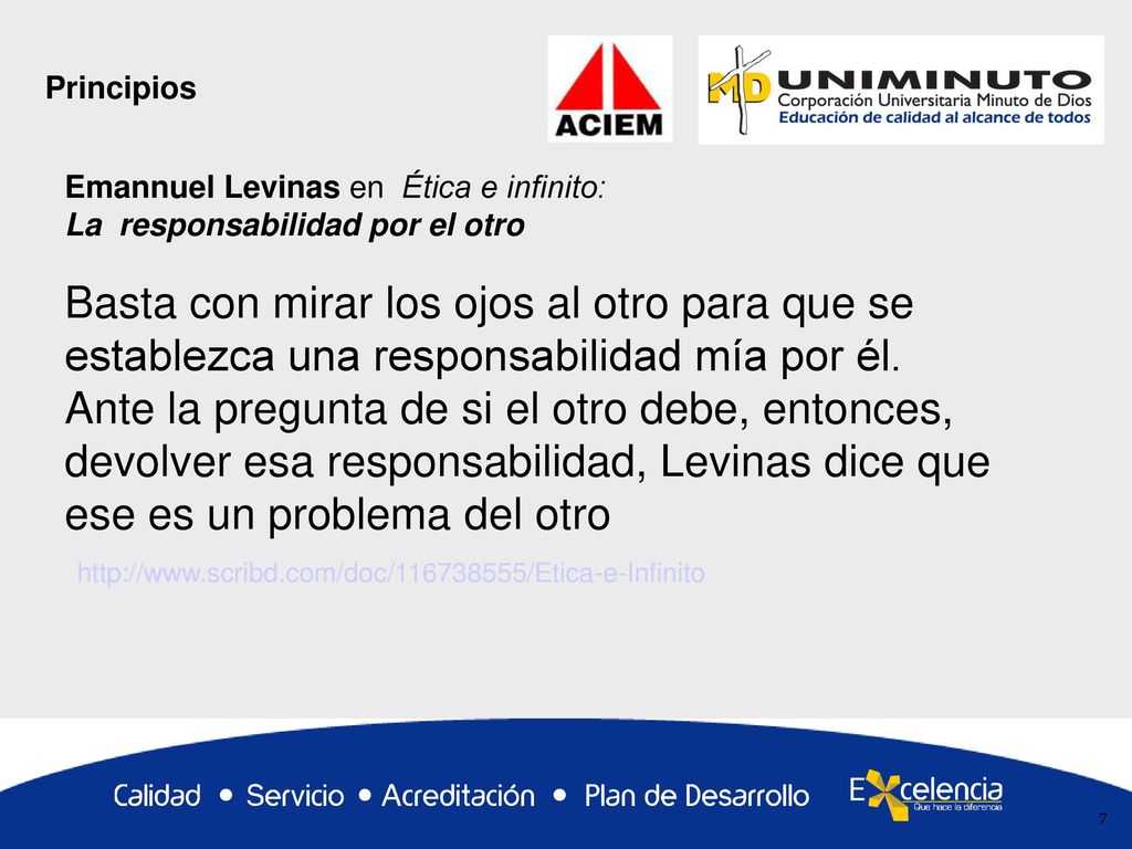 Principios Emannuel Levinas en Ética e infinito: La responsabilidad por el otro.