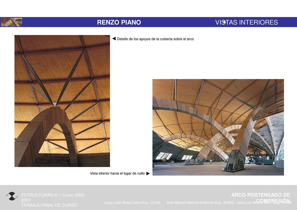 VISTAS INTERIORES Detalle de los apoyos de la cubierta sobre el arco