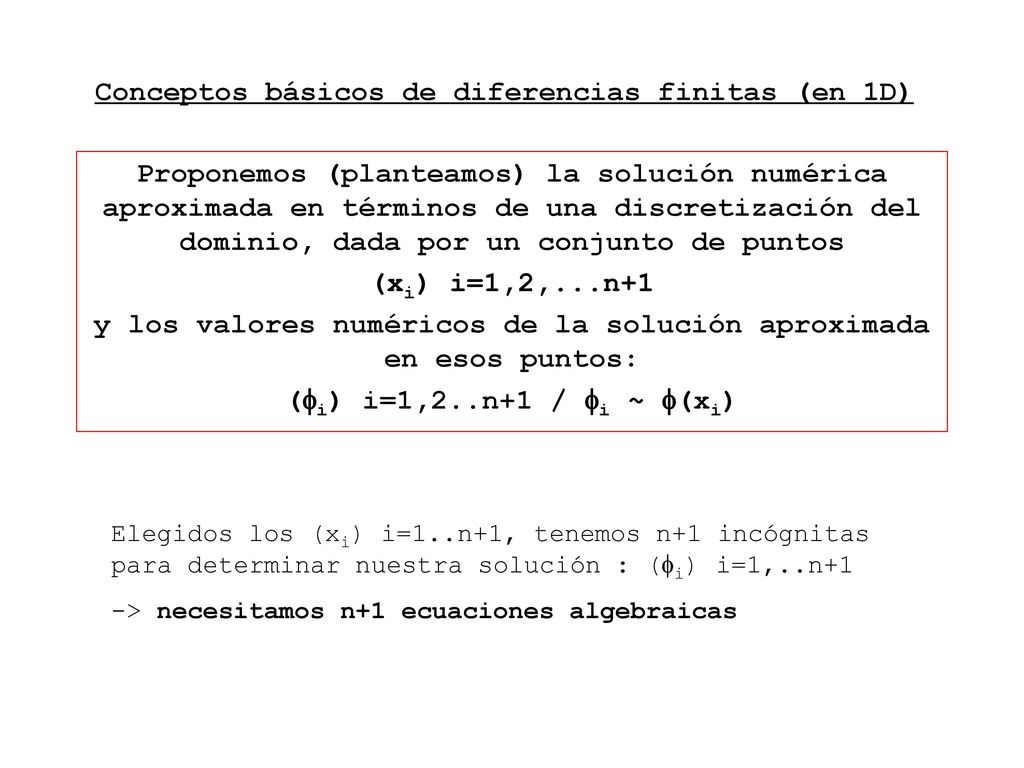 y los valores numéricos de la solución aproximada en esos puntos:
