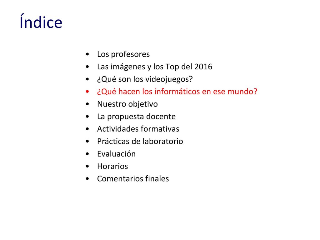 Índice Los profesores Las imágenes y los Top del 2016