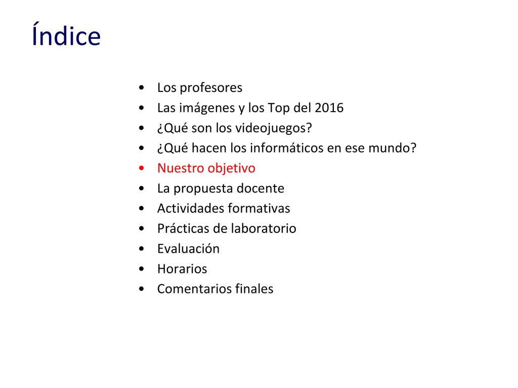Índice Los profesores Las imágenes y los Top del 2016